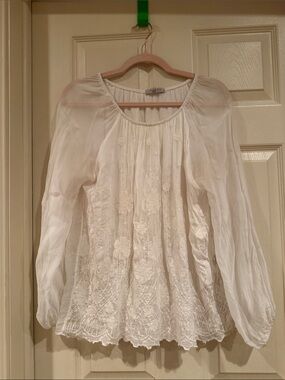 Women's Cream Embroidered Peasant Blouse